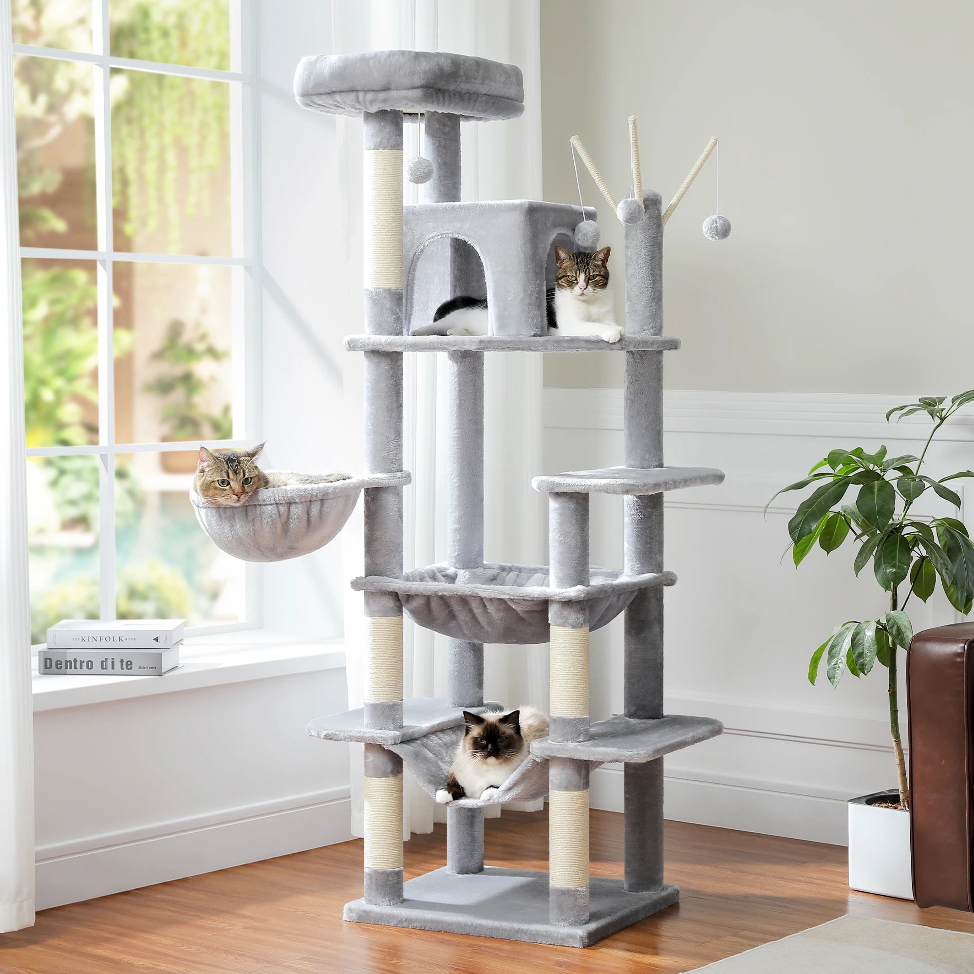 Large Cat Tree Tall Cat Tower for Indoor Cats Multi-Level Plush Cat Condo with Scratching Post