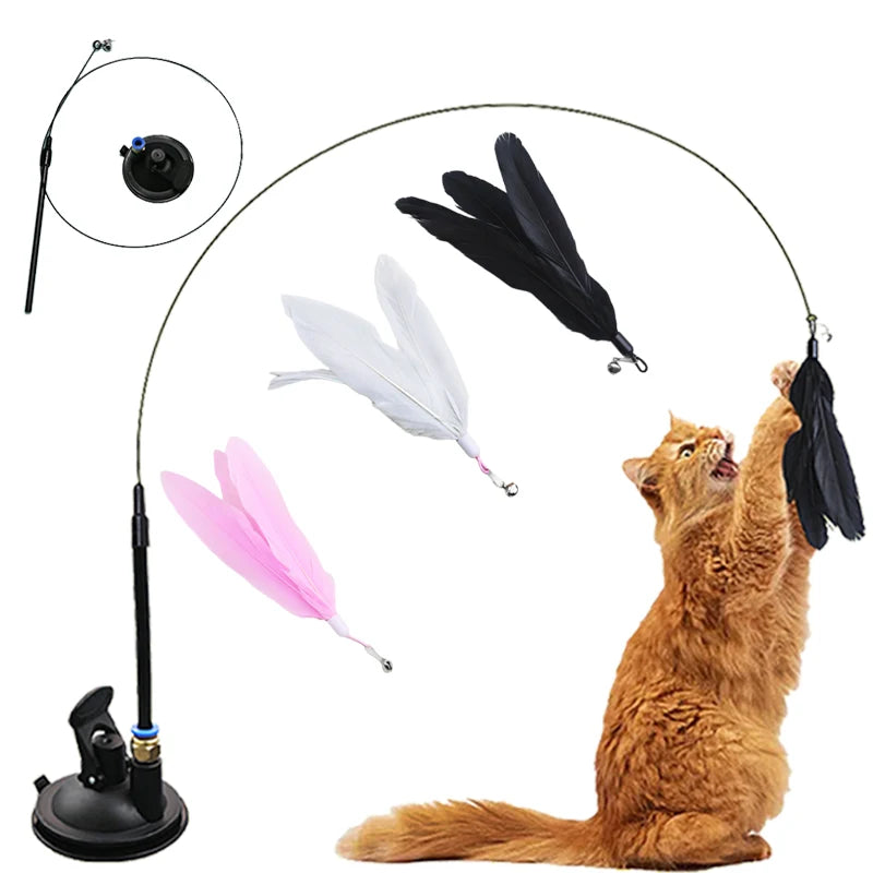 Interactive Cat Toy Handfree Cat Stick Kitten Teaser Wand Toy Suction Cup Feather Wand
Simulation Feather