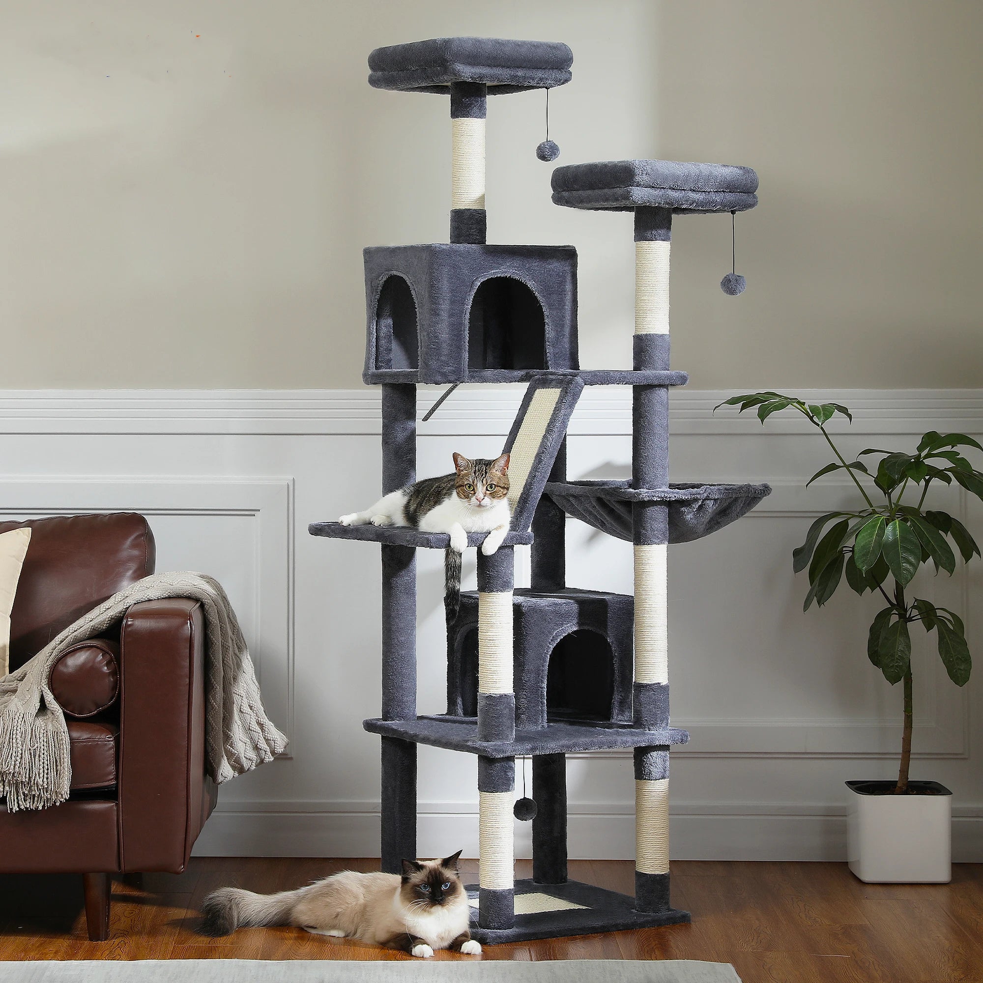 Large Cat Tree Tall Cat Tower for Indoor Cats Multi-Level Plush Cat Condo with Scratching Post