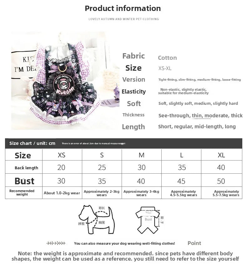 Cute Purple Princess Pet Dress, Breathable Spring Summer Dog Cat Clothes, Sundress for Small Dogs Puppy Kitten