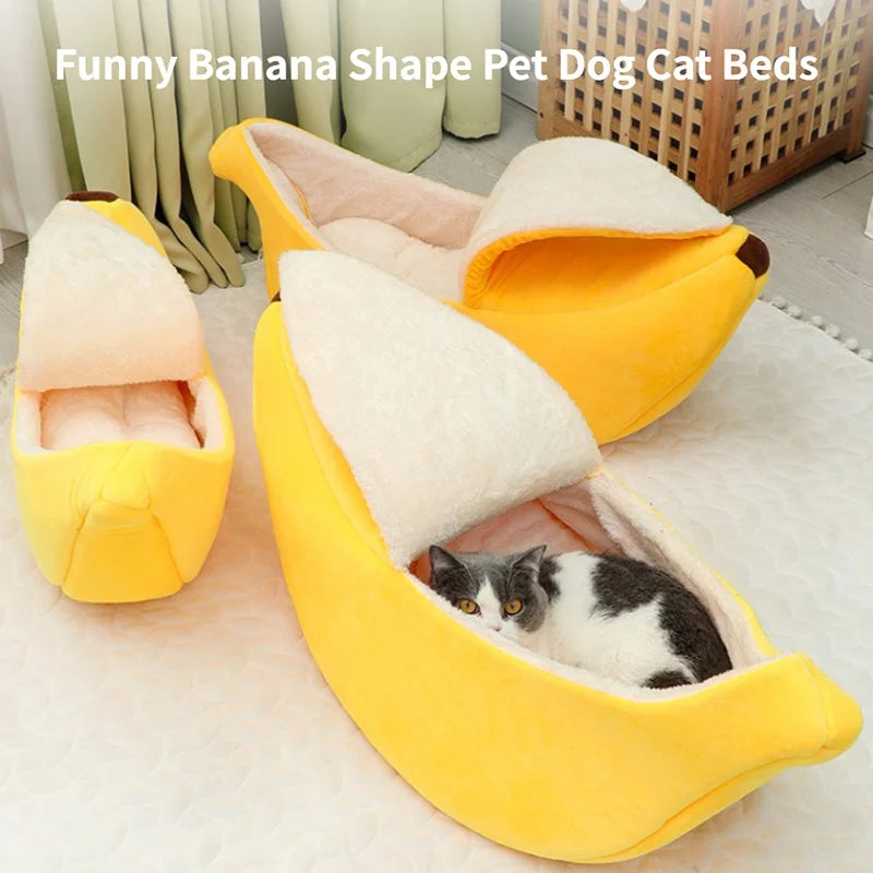 Banana Cat Bed House Funny Cute Cozy Cat Beds Warm Durable Portable Pet Basket Multicolor