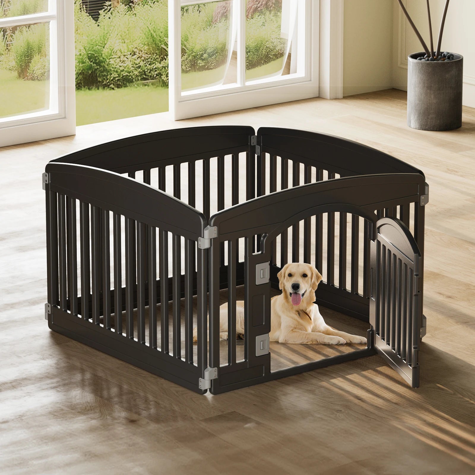 JHK Plastic Dog Playpen 6 Panel 24IN Expandable Durable Pet Fence for Medium Dogs Indoor Outdoor Folding Portable
 Playpen