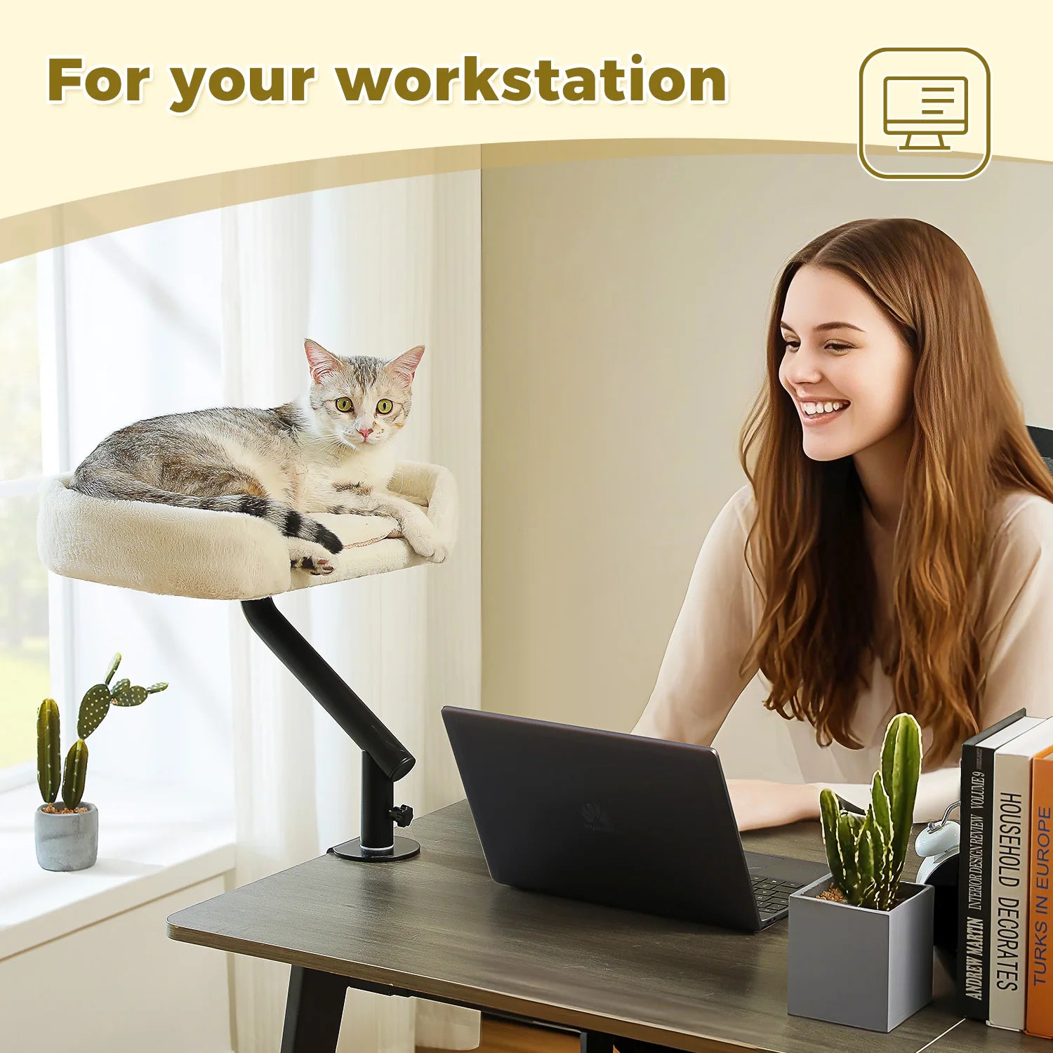 Cat Desk Bed, 360° Rotatable Cat Bed Stand  Adjustable Cat Basket, Cats Hammock for Table