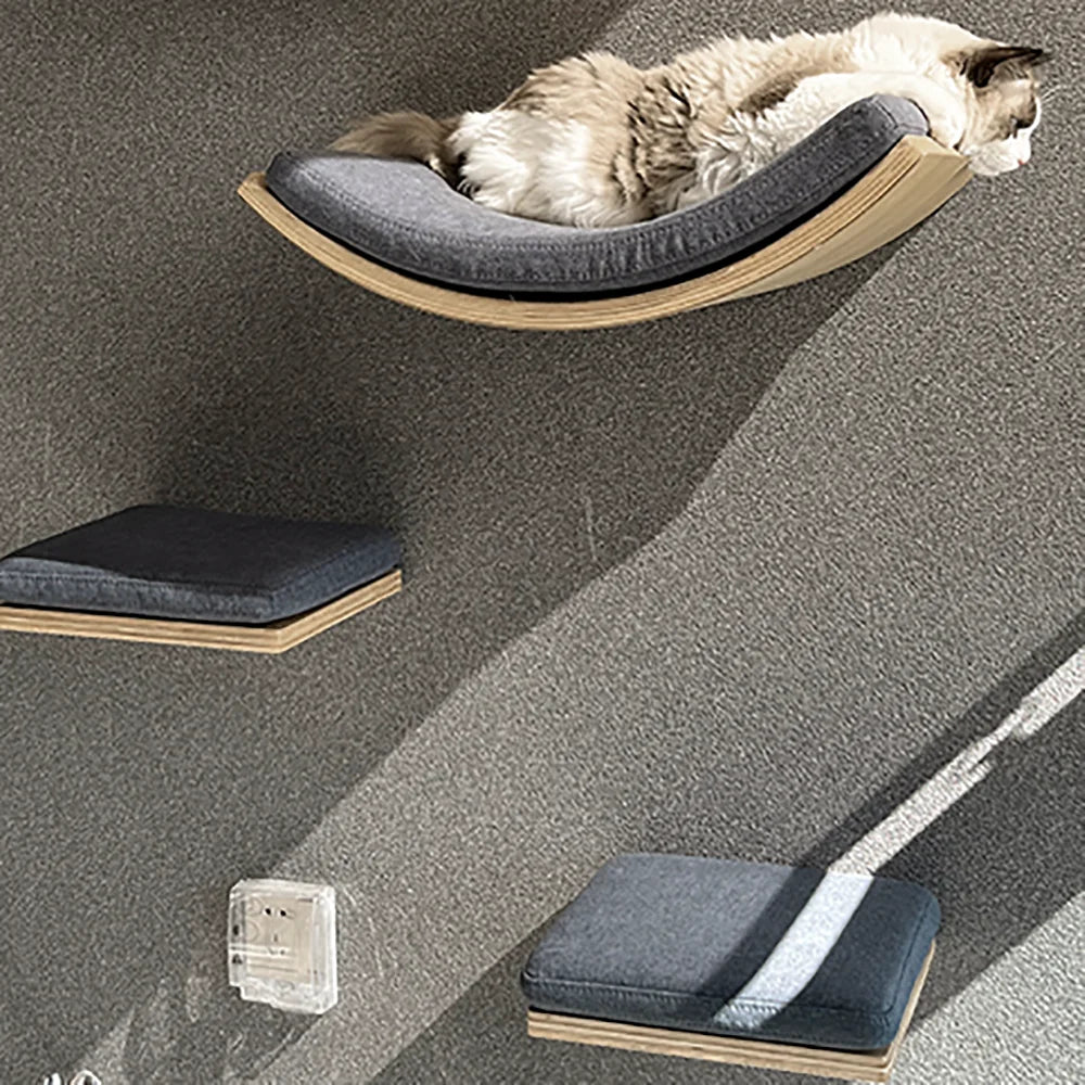 Wall Mounted Cat Tree Wooden Shelves Scratching Posts Cat tower Hammock