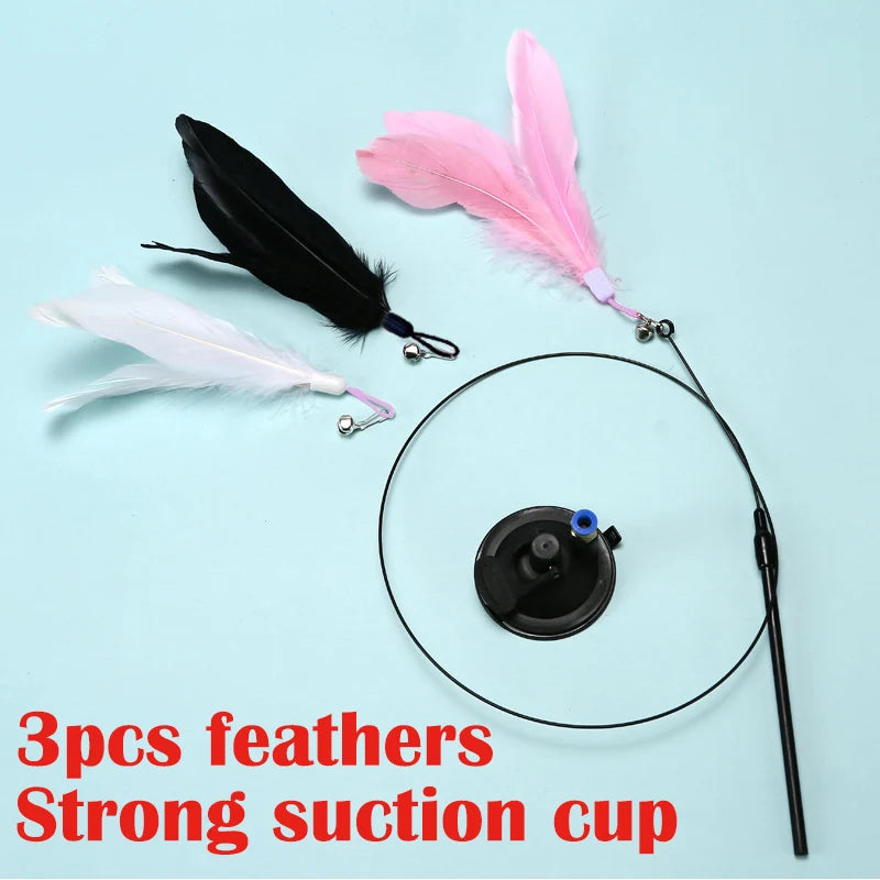 Interactive Cat Toy Handfree Cat Stick Kitten Teaser Wand Toy Suction Cup Feather Wand
Simulation Feather