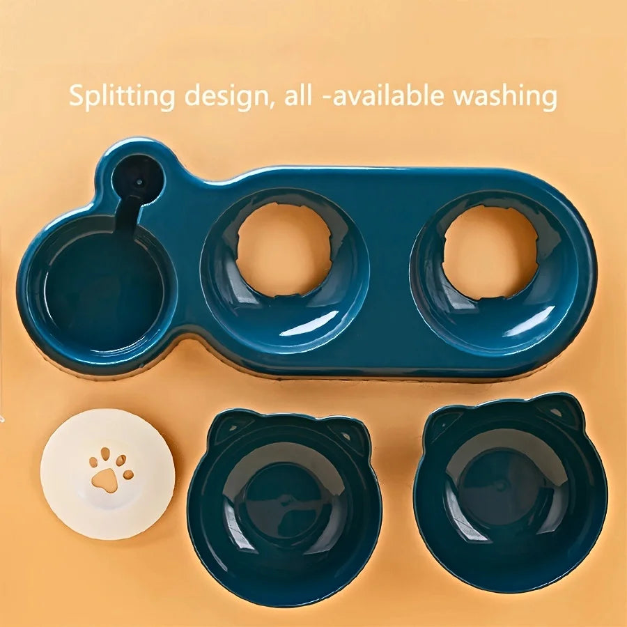 Pet Bowls With Water Feeder, 3 In 1 Ear Design Cat Water And Food Bowl Set With Gravity Water Bottle