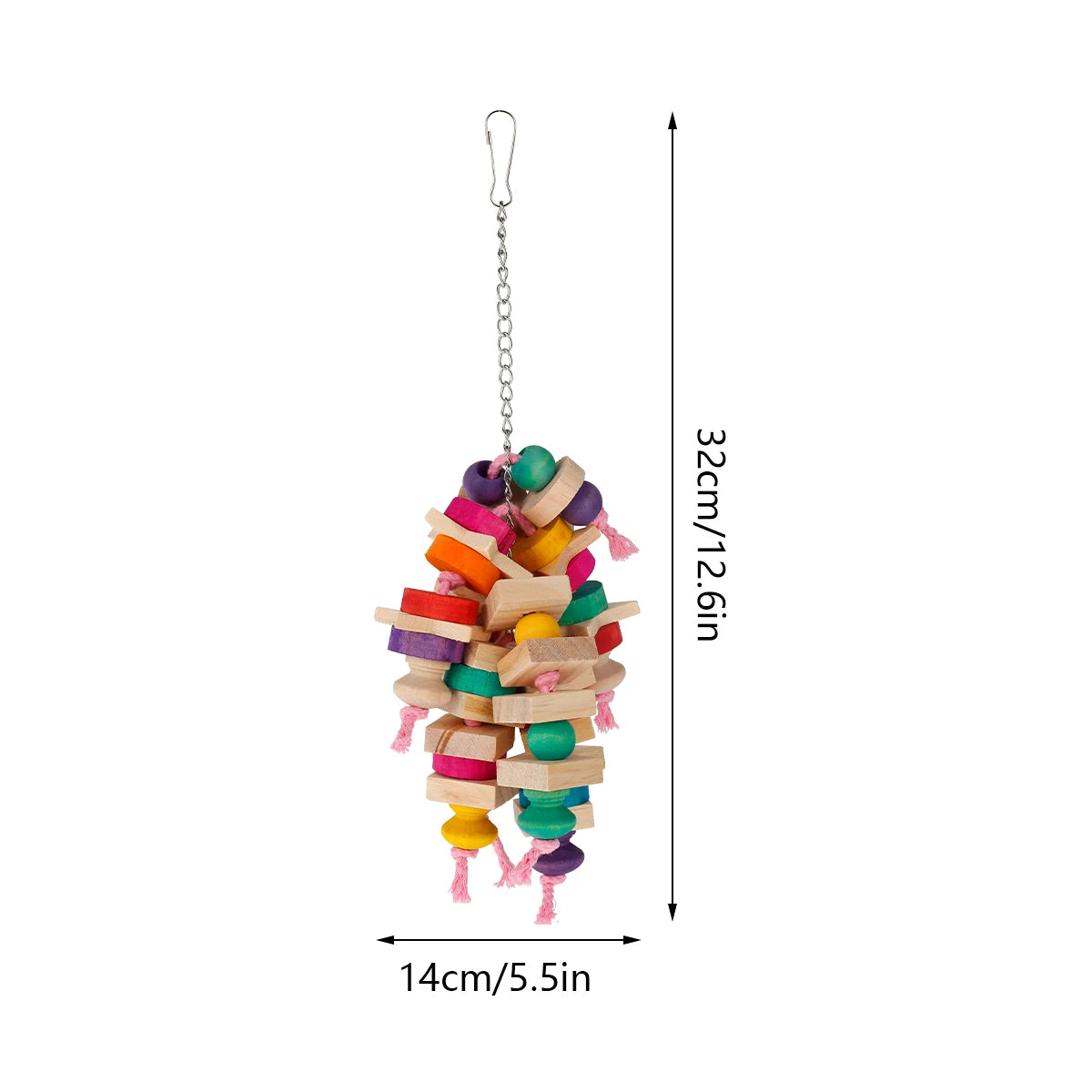 Wood Parrot Bird Toys Hanging Rope Pet Ladder Multicolored Wooden Cotton Rope Birds Chewing Toy  Hang Swing