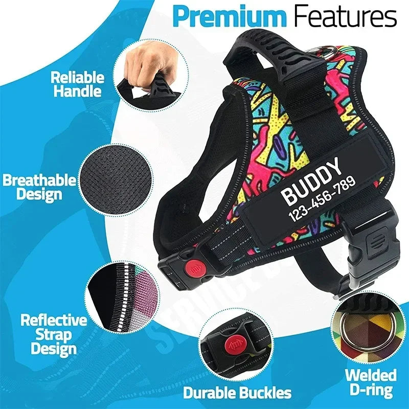 New Dog Harness High Quality Nylon Adjustable Custom ID Dog Name Small Large Dog Vest Harness