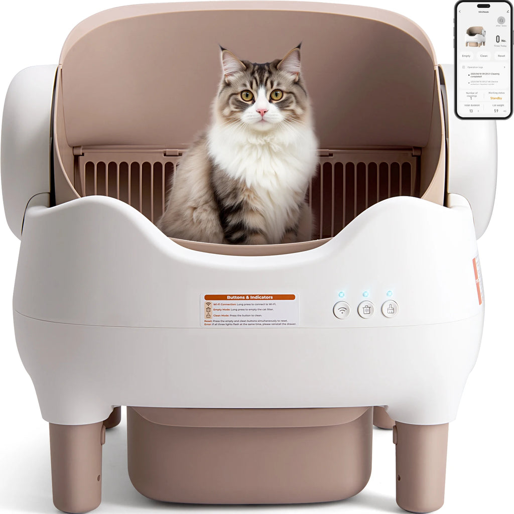 Self Cleaning Litter Box, Automatic Cat Litter Box with APP Control, Odor-Free  Large  Bin, Open-Top for Multi Cats