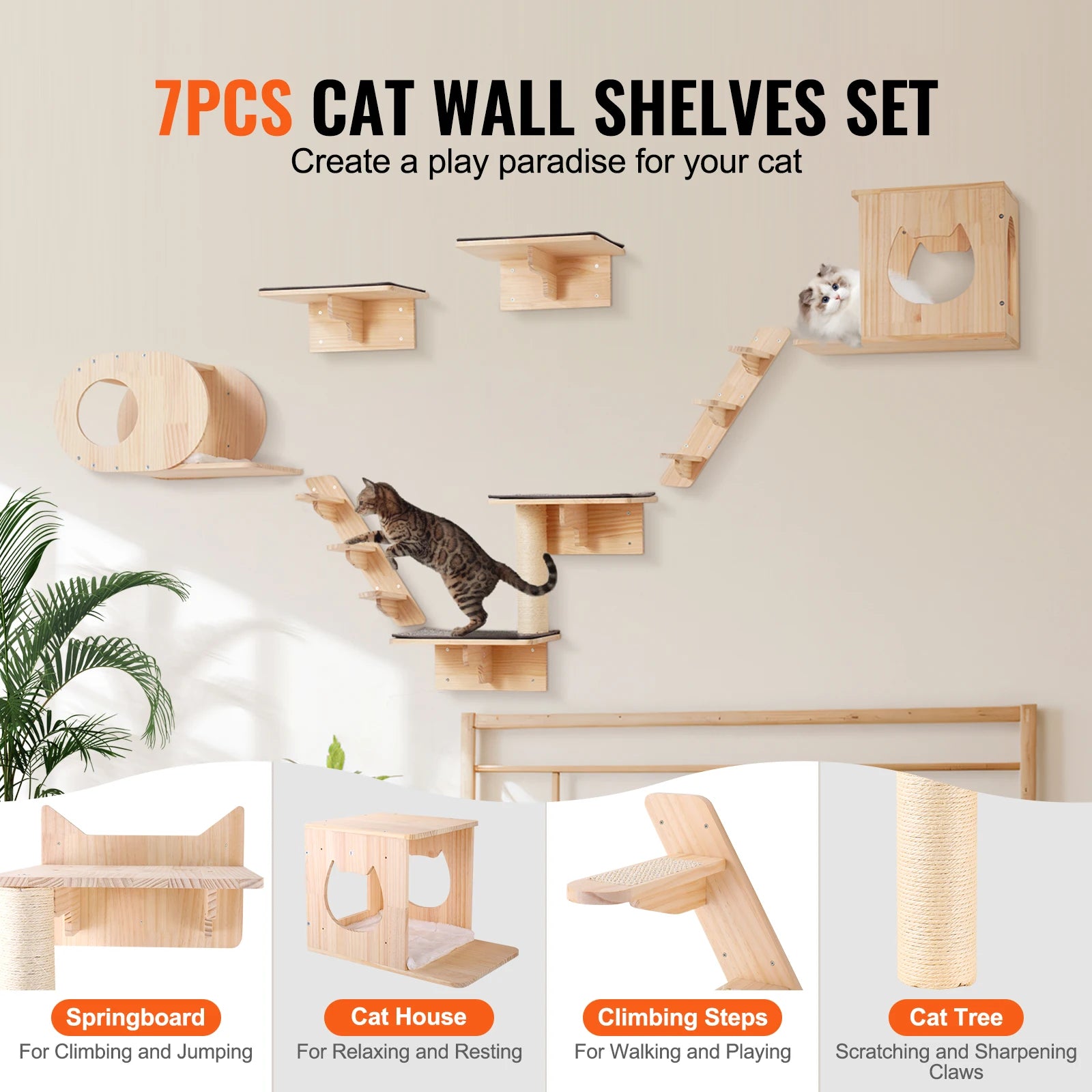 Wall Mounted Cat Wall Shelves and Perches with Jumping Boards Hammocks & Cat Tree