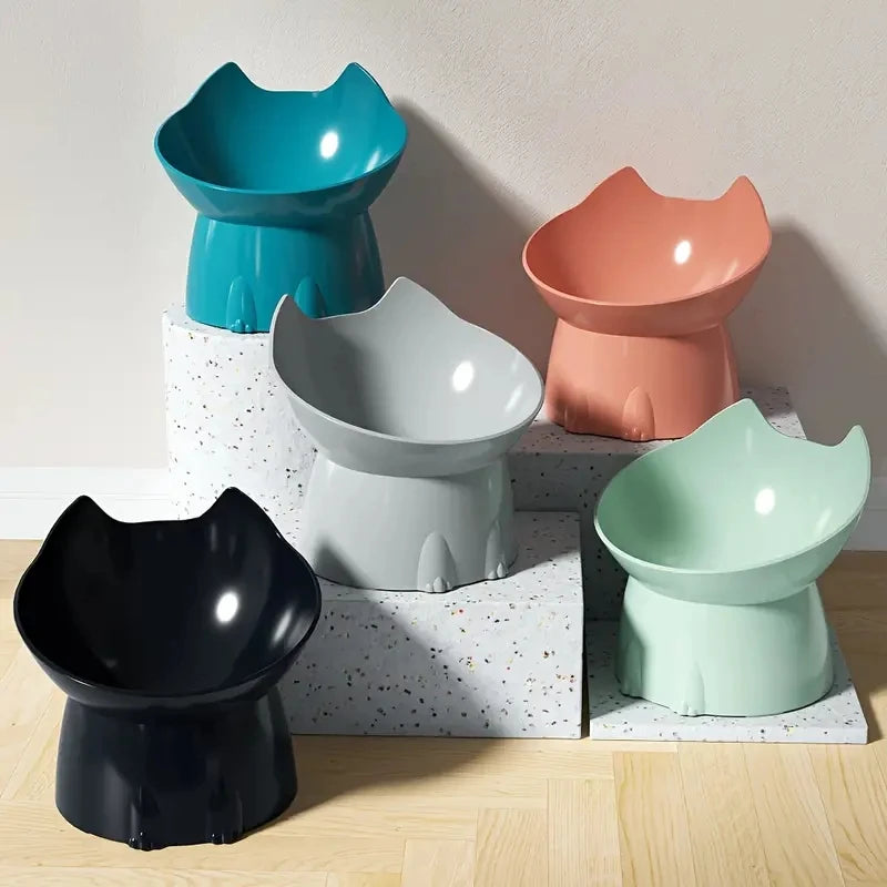 1pc WhiskerWare Elevated Cat Bowl, Anti-Tip Plastic Raised Pet Feeding Dish with Tilted Edge, Neck Protection