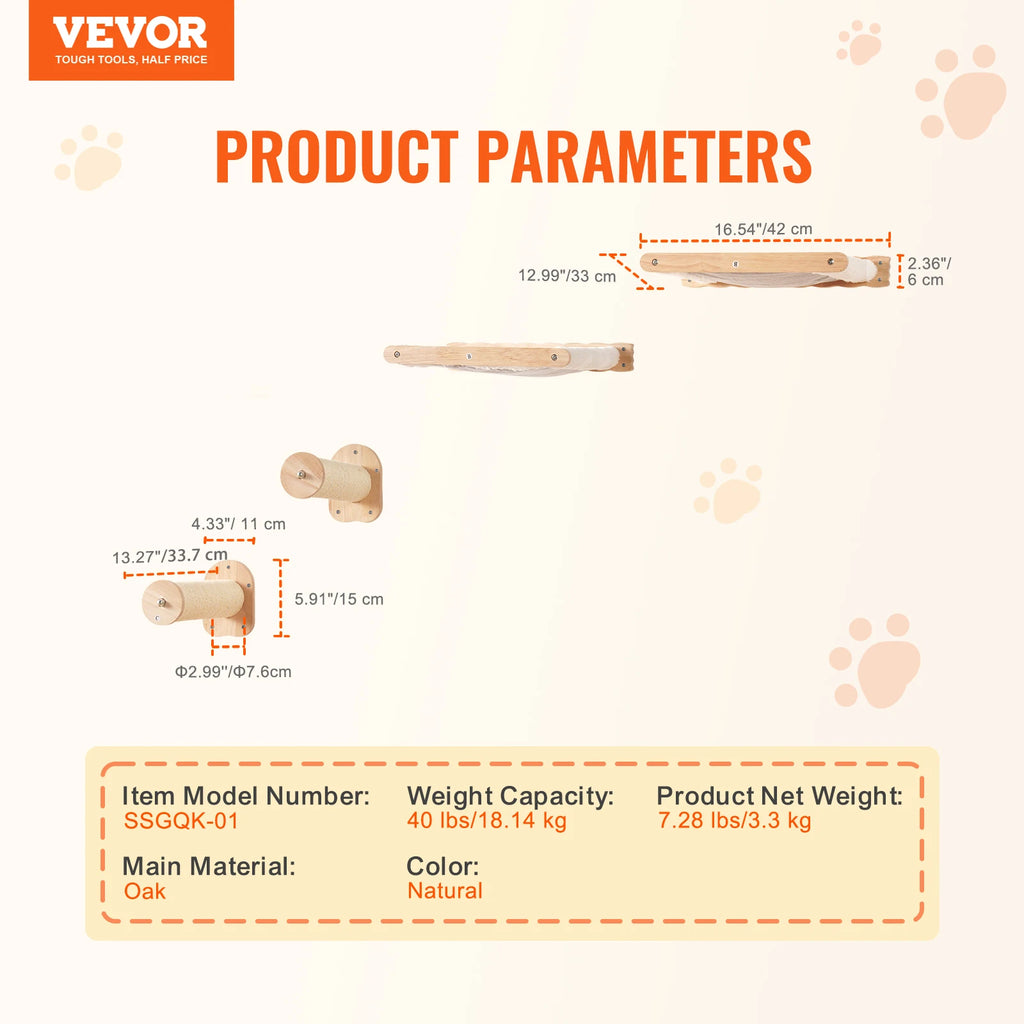 Wall Mounted Cat Wall Shelves and Perches with Jumping Boards Hammocks & Cat Tree