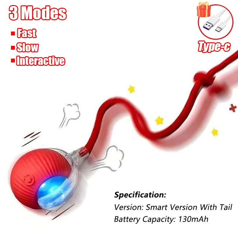 New Cat Interactive Ball Toy Automatic Rolling Ball Faux Tail Rechargeable Smart Pet Electric Toy Dog Cat Training
